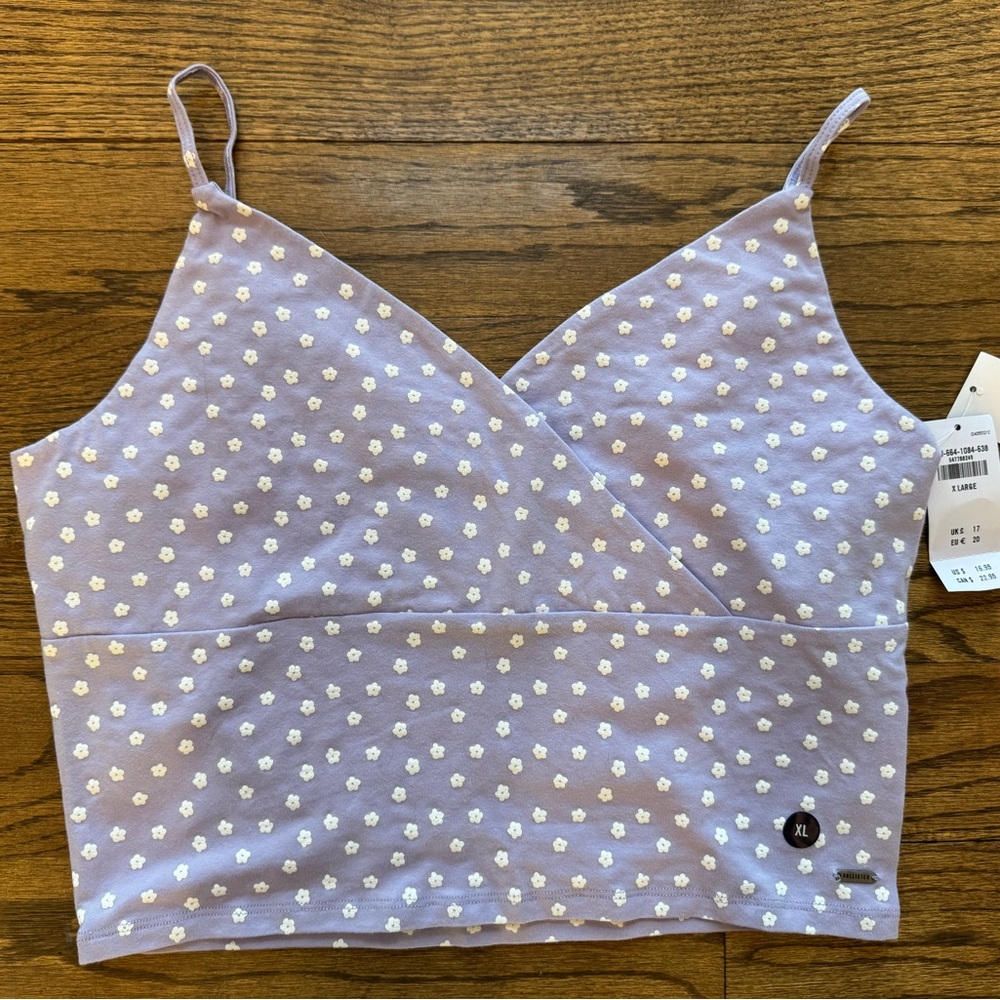 Hollister Floral Cami XL Lavender Crop Tank Adjustable Straps NWT